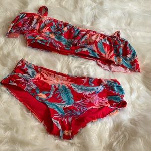 Red Floral Two Piece Swimsuit